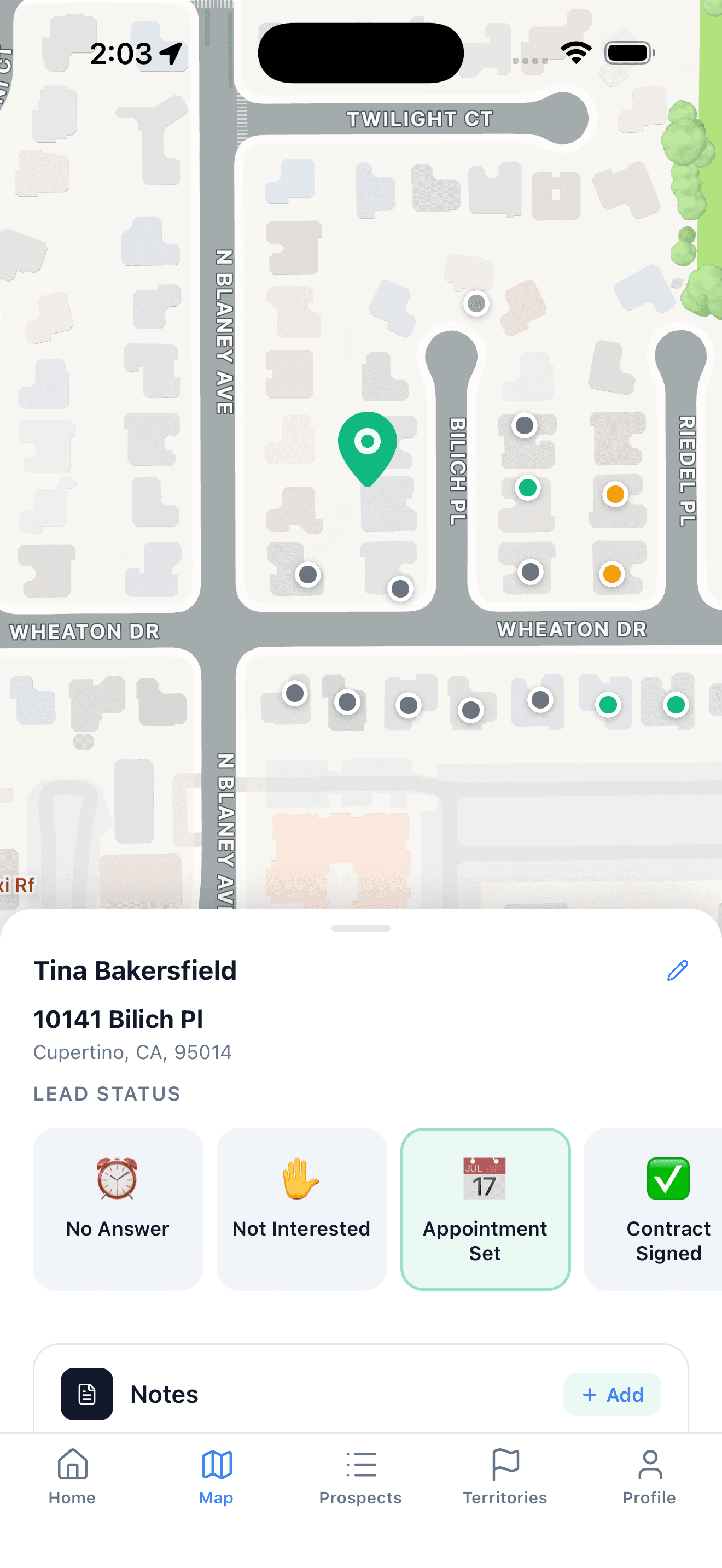 LeadScout mobile app canvassing map