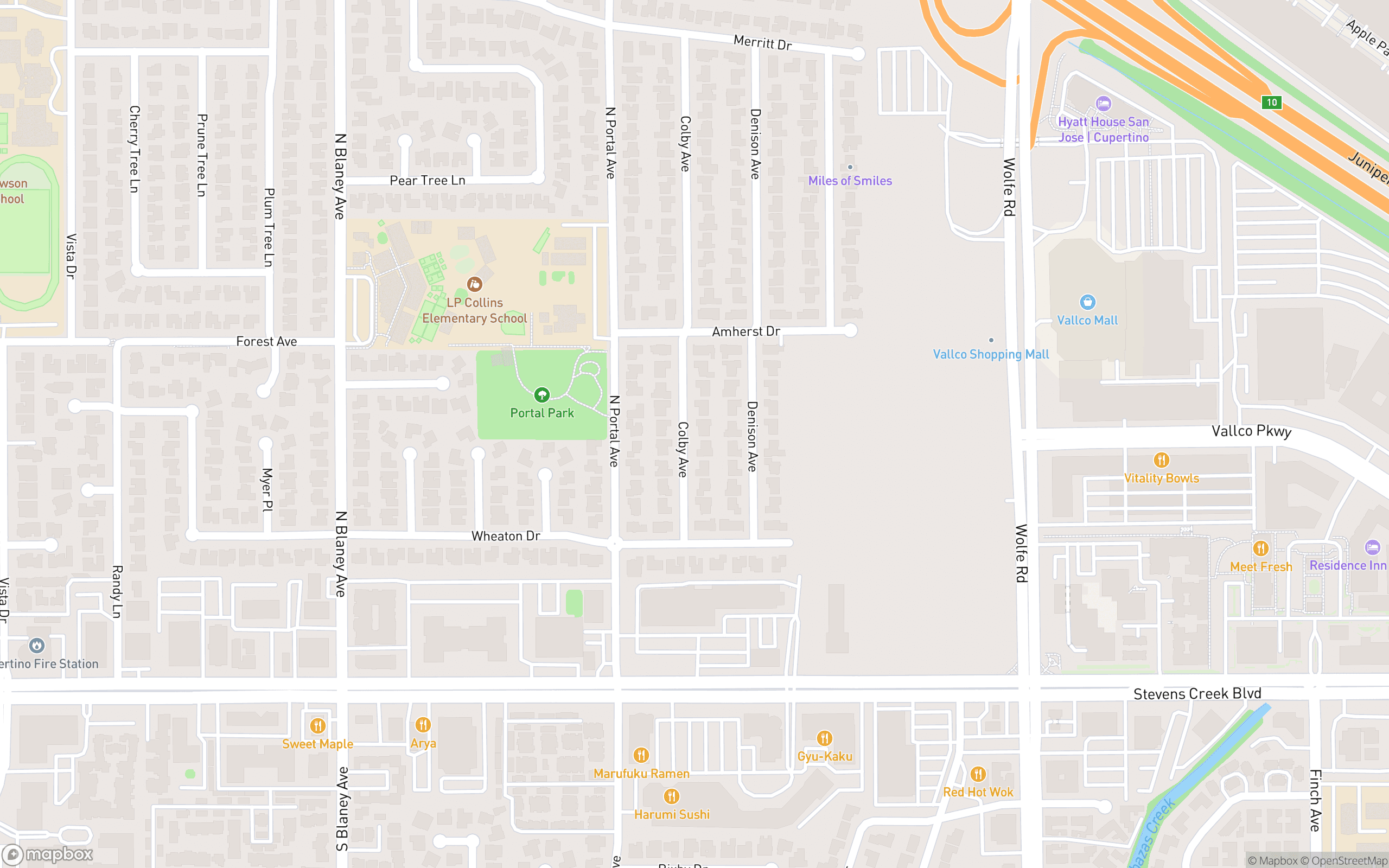 Map of a Cupertino, CA neighborhood